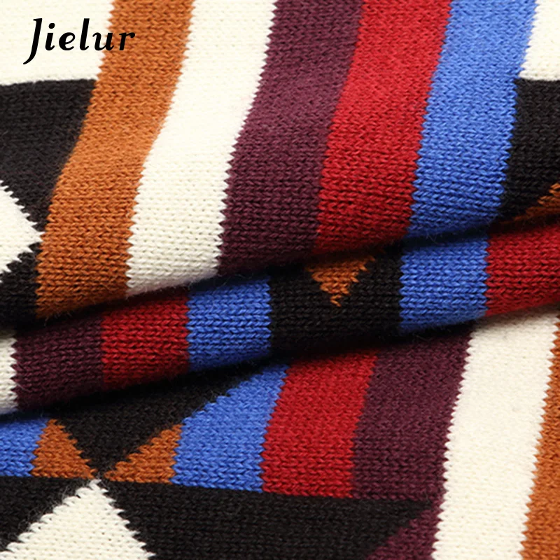 Jielur Winter Europe Leisure Long Cardigan Geometric Pattern Printed Sleeve Lady's Sweater for Women Warm Knitted Cardigans |