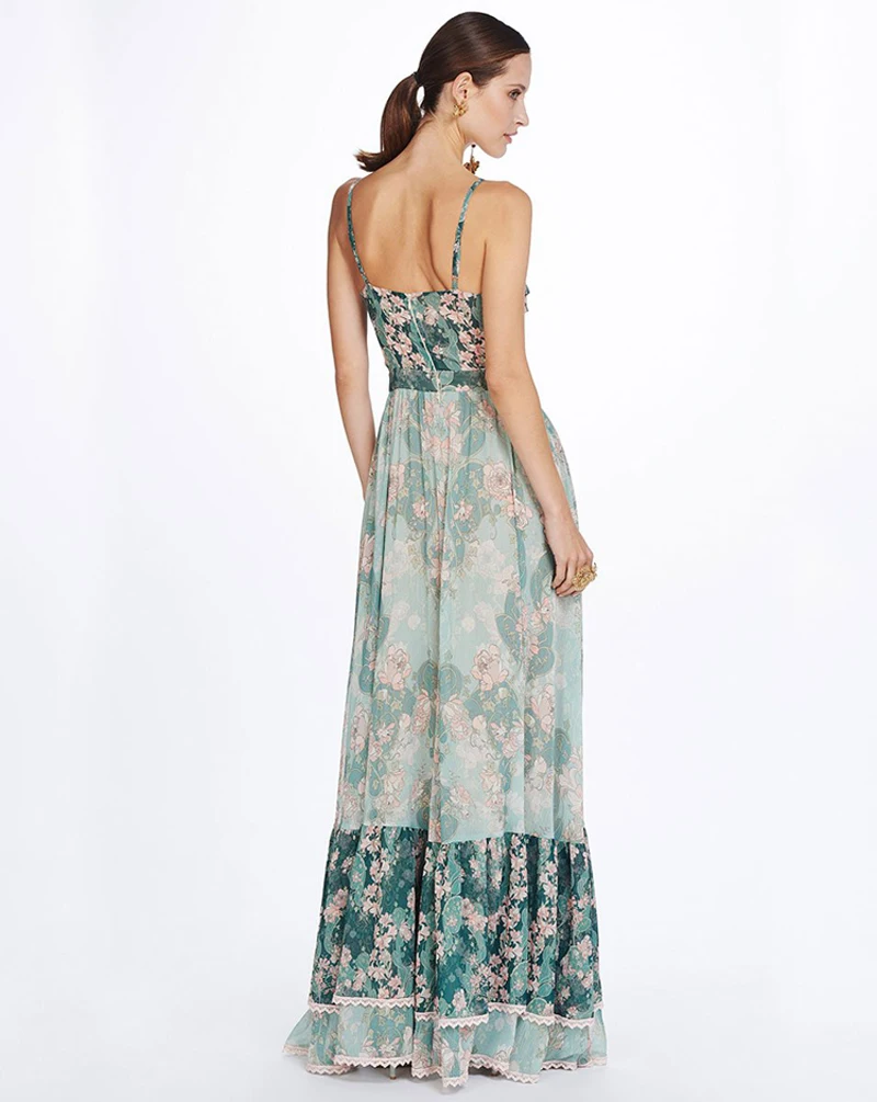 Boho Летнее платье пляжное Каскадное женское платье уличный стиль Слинг без рукавов Макси платье с v-образным вырезом платье с цветным принтом Новинка