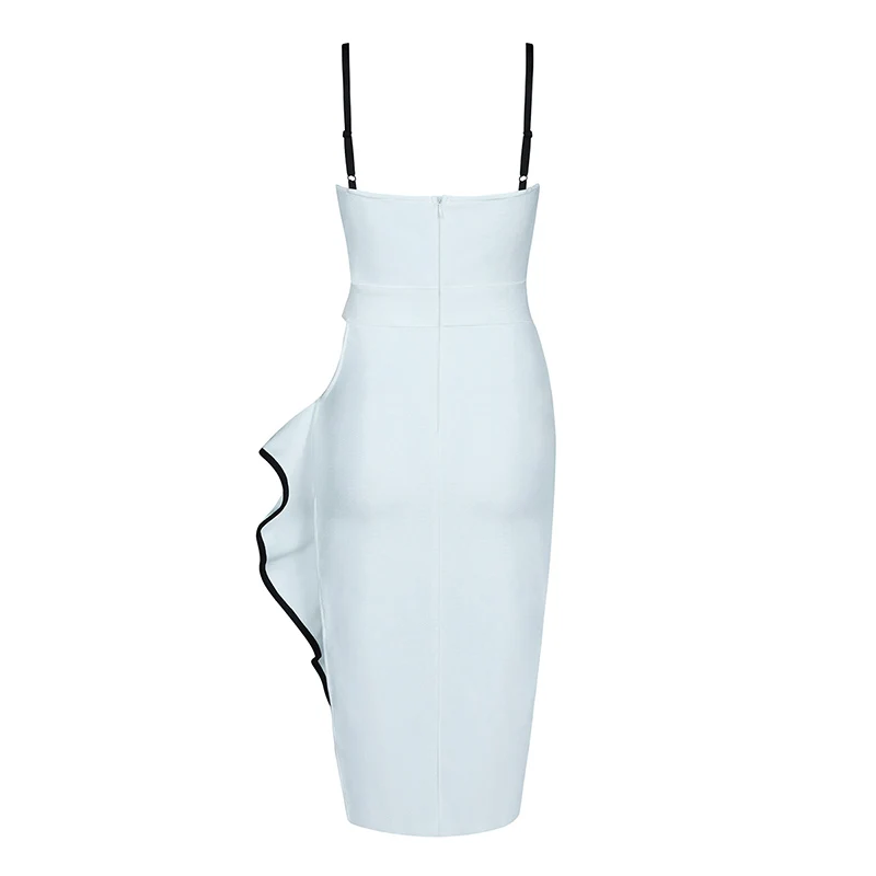 Beateen 2019 New Fashion Spaghtti Strap Sleeveless Bandage Hollow Out Waistline Split Ruffled Hem Party Midi Dress | Женская одежда
