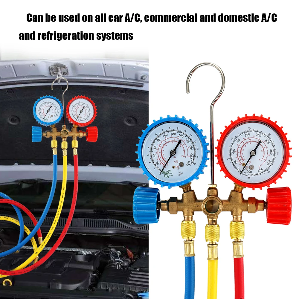 

Refrigerant Manifold Gauge Set Air Conditioning Tools with Hose and Hook for R12 R22 R404A R134A