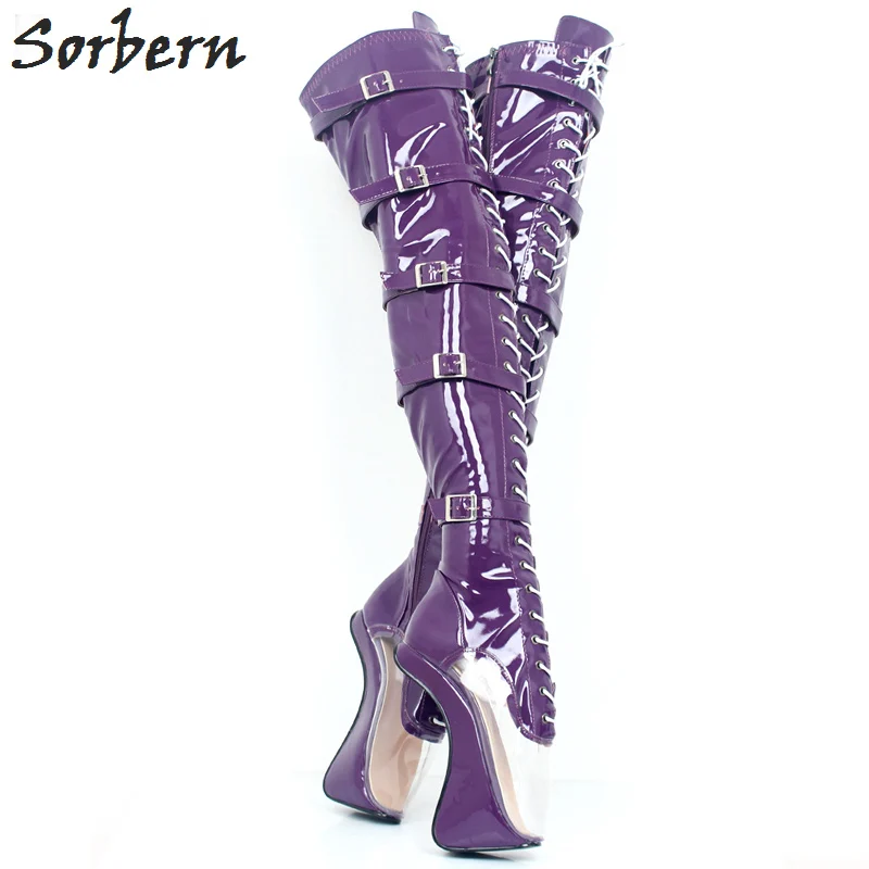 Sorbern Sexy Fetish Ballet Boots Heelless Transparent Toe Over The Knee Boots Unisex Crosss Dressing Shoes Custom Slim or Wide