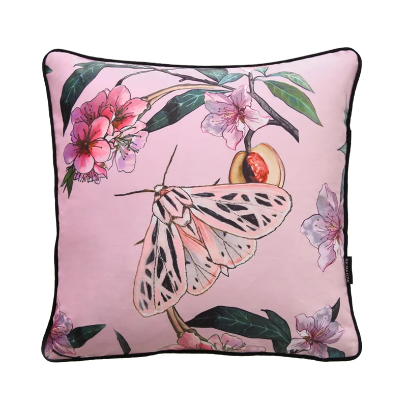 

DUNXDECO Cushion Cover Decorative Pillow Case Modern Nordic Country Style Garden Pink Flora Print Soft Velvet Room Sofa Coussin