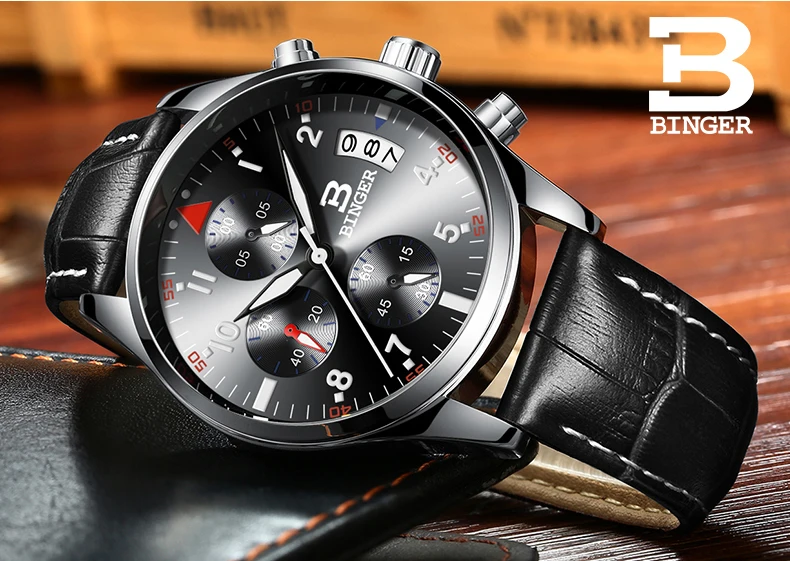 BINGER Watches Men Fashion Brand Multifunction Chronograph Quartz Watch men Military Sport Wristwatch Male Clock Relogio Masculi
