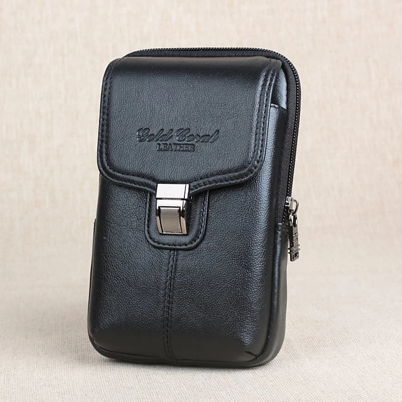 

Men Genuine Leather Waist Pack Bag Zipper Wallet Cell/Mobile Phone Pocket Cigarette Case Coin Purse Male Fanny Money Bags 2018
