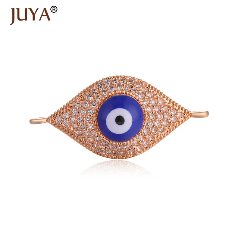 rose gold Juya pulseras mujer moda Роскошный AAA циркон горный хрусталь синий турецкий браслет evil Eye греческий глаз Шарм цепочка браслет на запястье - Окраска металла: rose gold