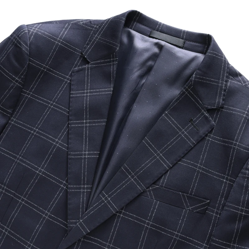 Темно синие клетчатый Блейзер Для мужчин 2019 Slim Fit две пуговицы s Повседневное