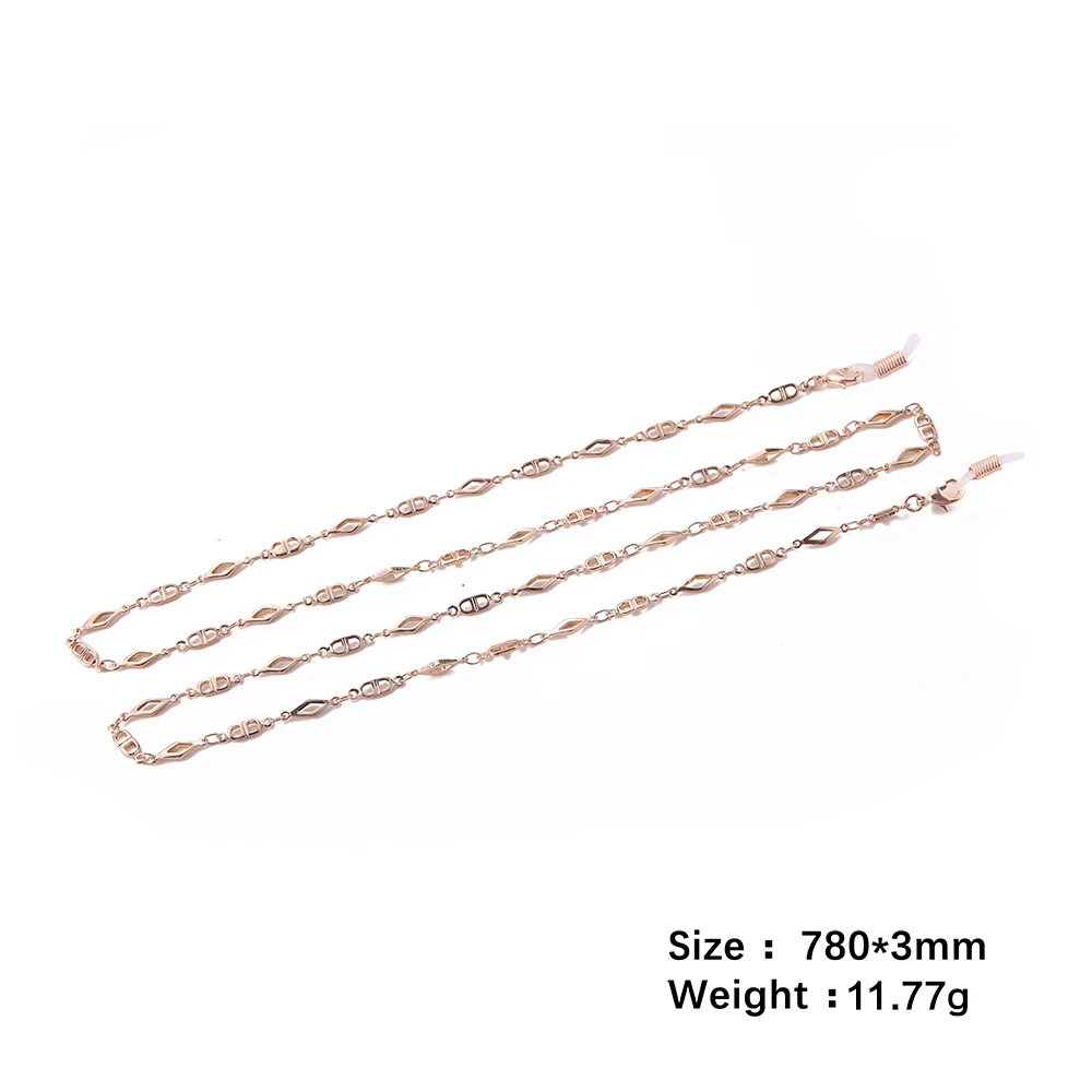 Rose Gold-White Skyrim, дизайн, геометрические солнцезащитные очки, шейный шнур для женщин, очки, лента с цепочкой, ремешок, аксессуары для очков - Цвет: Rose Gold-White