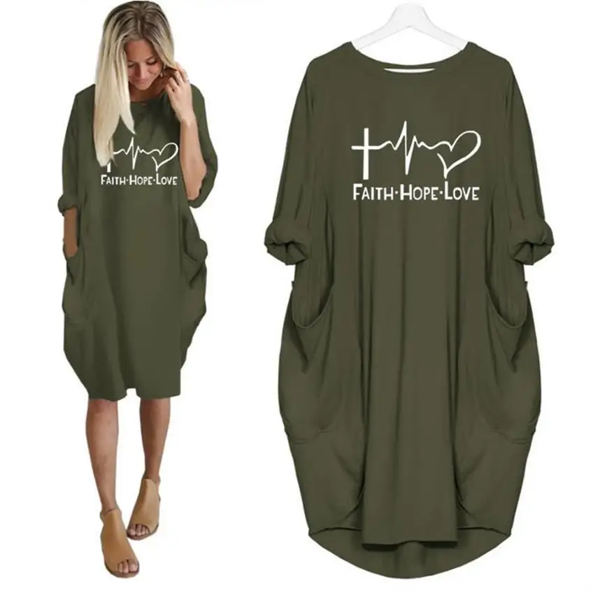 

New Fashion T-Shirt For Women Pocket FAITH LOVE HOPE Geometric Print T-Shirt Female Tops Plus Size Harajuku Women Cute Summer