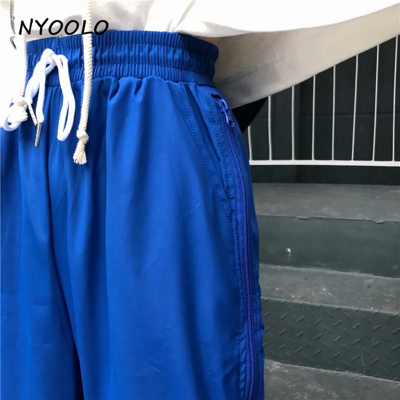 NYOOLO Повседневное с эластичной талией пот Штаны принтом букв drawstring Боковая молния