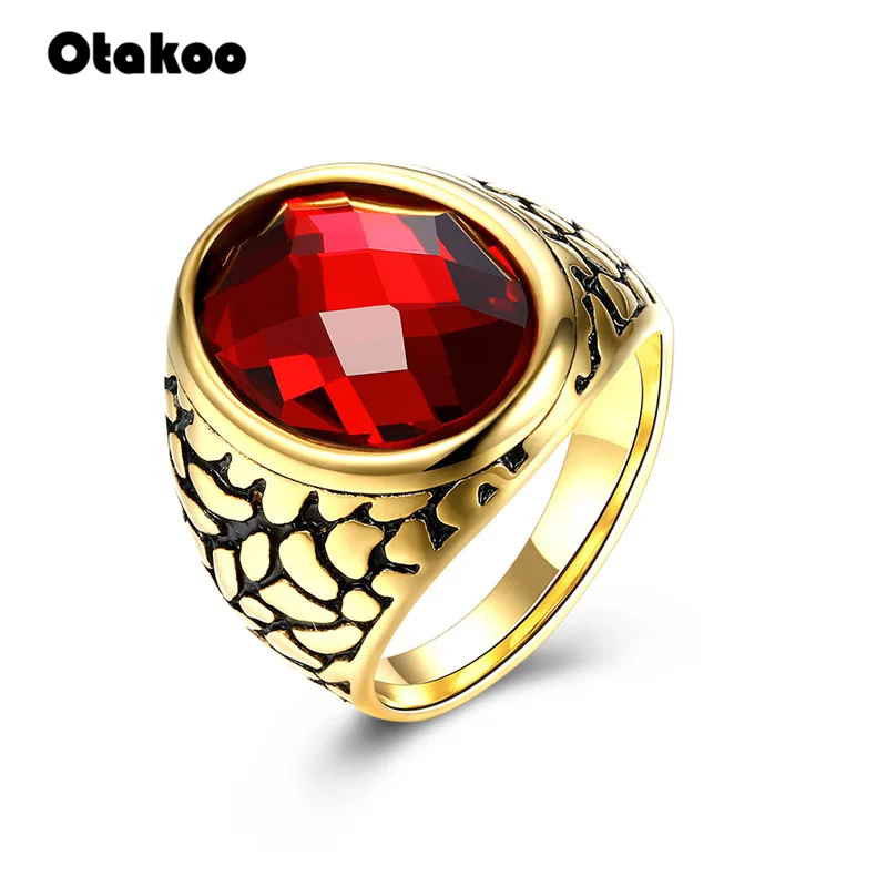Otakoo крутое панк Настоящее 316L из нержавеющей стали красное кольцо мужские большие