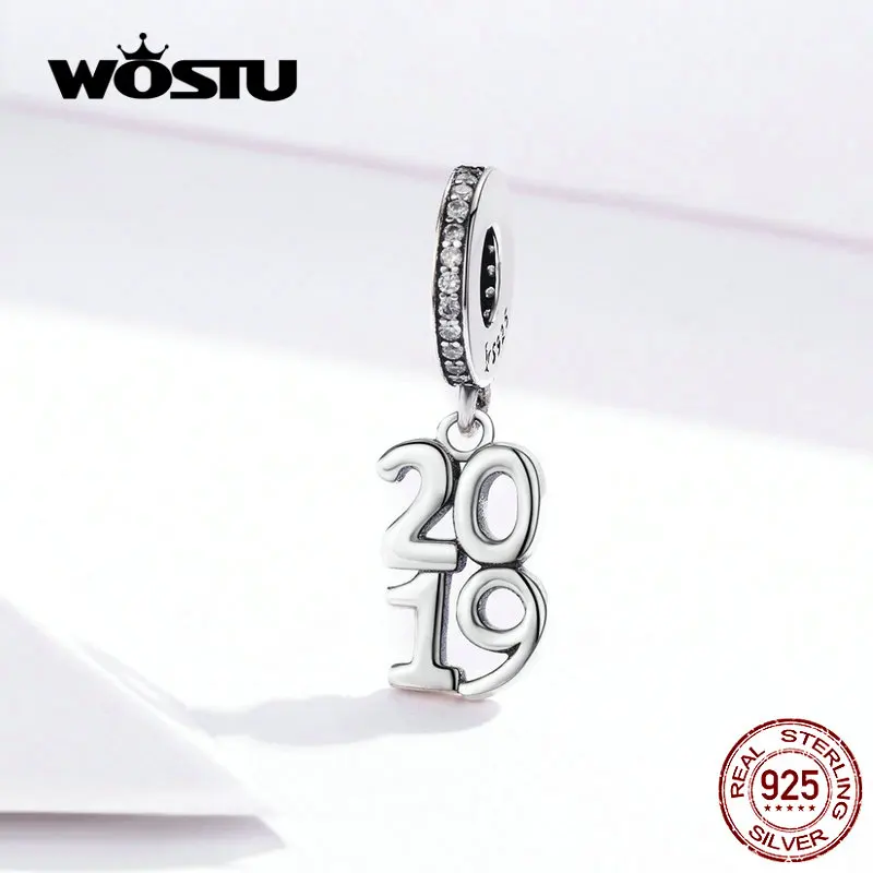 WOSTU 2019 счастливый год номер болтается Шарм серебряные бусины 925 пробы подходит
