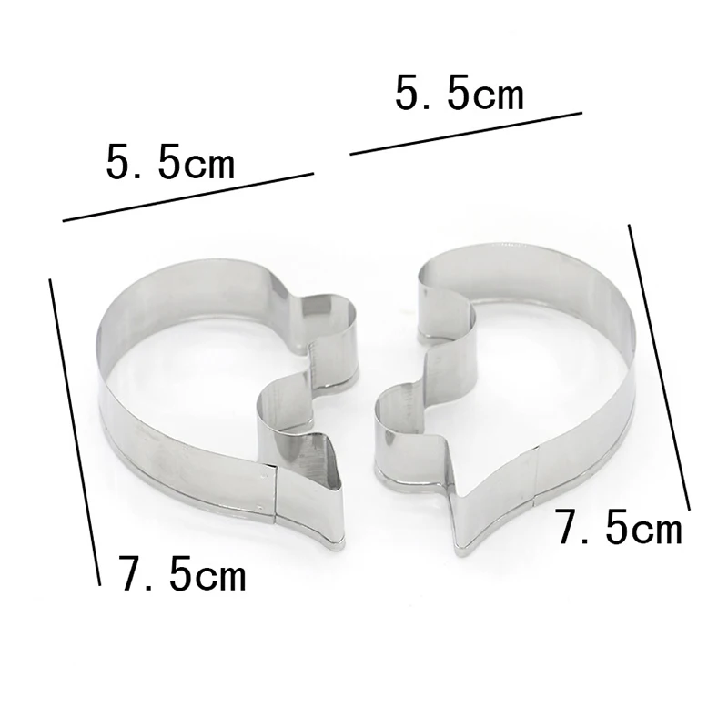 2 Pcs/Set Stainless Steel Left Right Love Heart Puzzle Shape DIY Cookie Biscuit Mould Cutter Baking Decorating Tools | Дом и сад