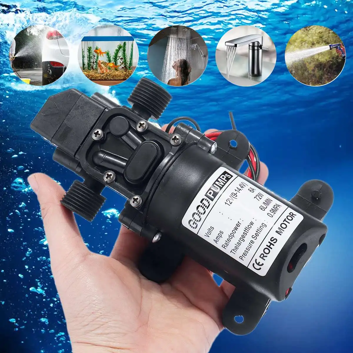 DC 12 В 130PSI 6 л/мин Электрический водяной насос микро высокого давления мембранный самовсасывающий насос распылитель водяного насоса Автомойка 12 В 72 Вт