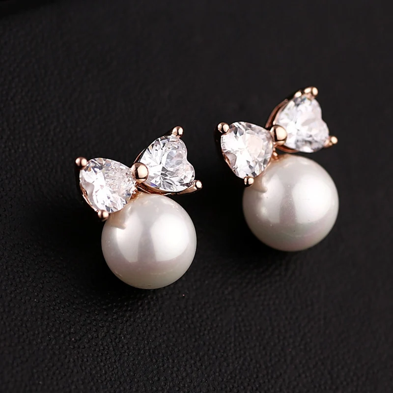 Мода Бантом Шарм Имитация Перл Серьги Стержня для Женщин с 3А Циркон BRE52|pearl stud