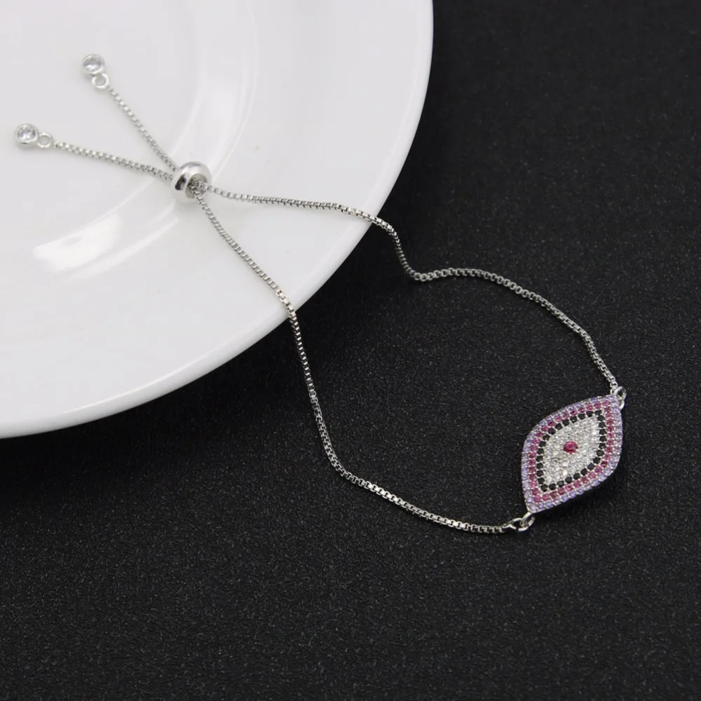 KEORMA Luxury Full Cubic Zirconia Crystal Pave Eye Charm Bracelet for Women Adjustable Slider Turkish Jewelry XM079 | Украшения и