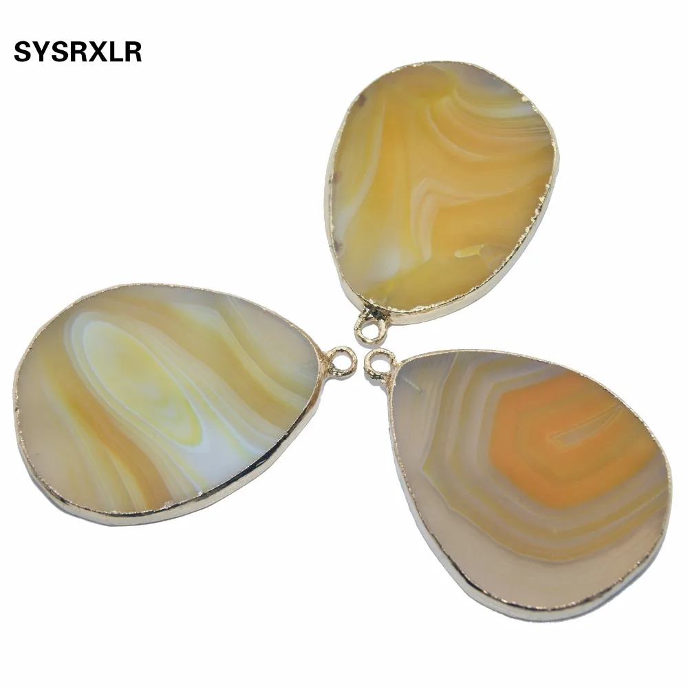 Wholesale 1 Pcs Irregular Natural Agates Golden-Plated Yellow Color Stone Pendant DIY Fit Necklace Earring Or Jewelry Making | Украшения и