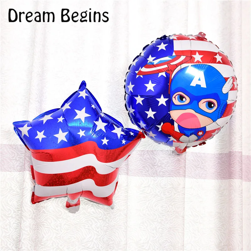 DB 2Pcs lot 18inch Captain America cartoon stars stripes national flag pentagram independence day birthday decoration balloons | Дом и сад