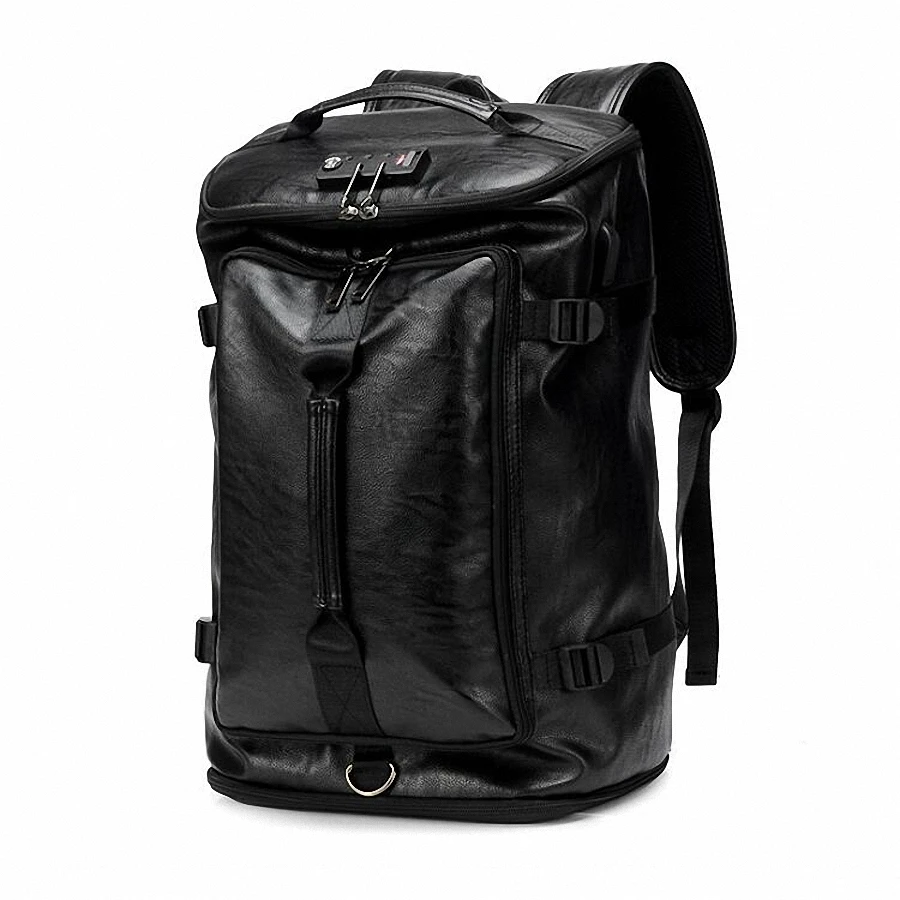 Большой мужской кожаный рюкзак с USB разъемом для путешествий сумка на плечо