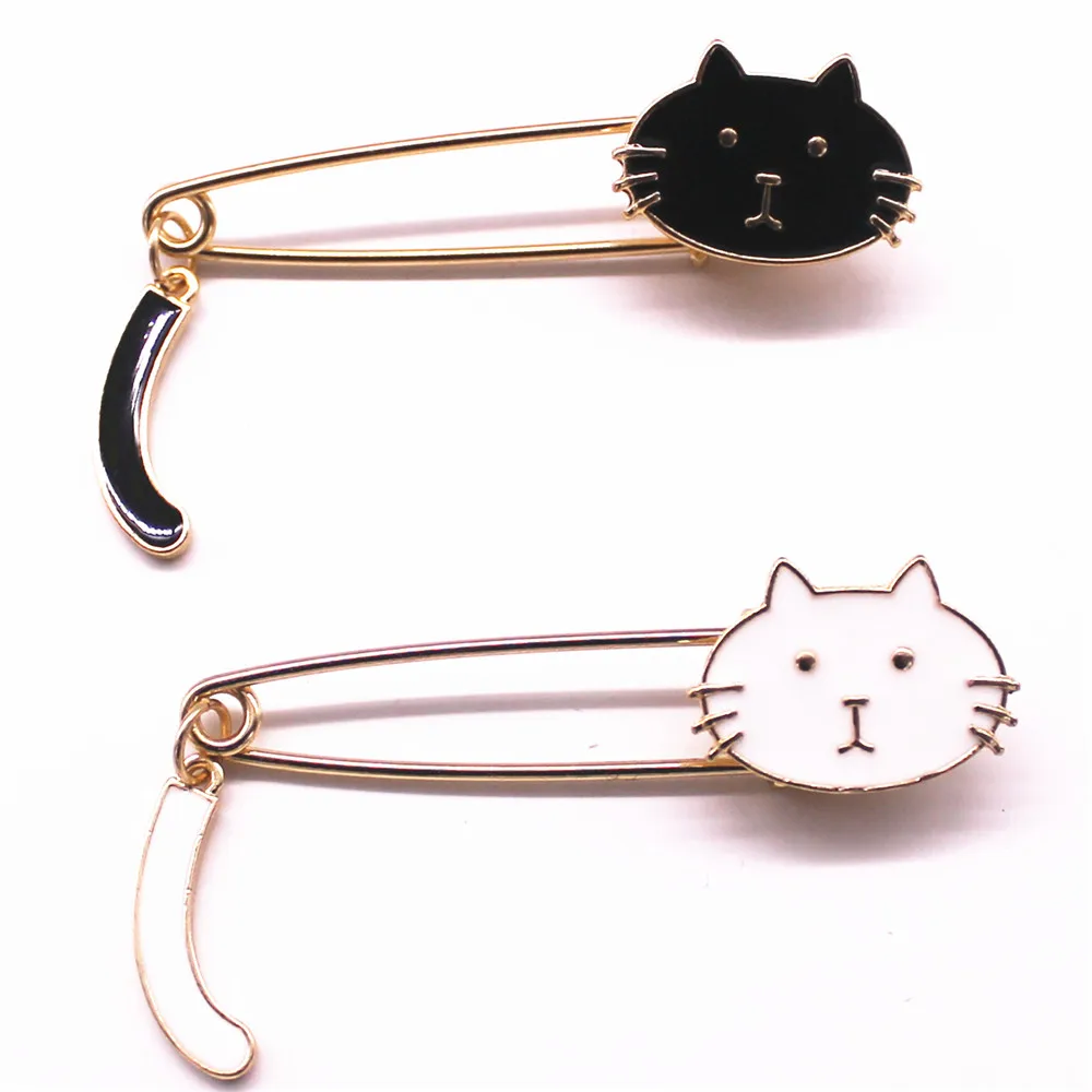 2019 Fashion metal cute black white enamel kitten shake tail brooch Corsage suit coat shawl collar needle wholesale | Украшения и