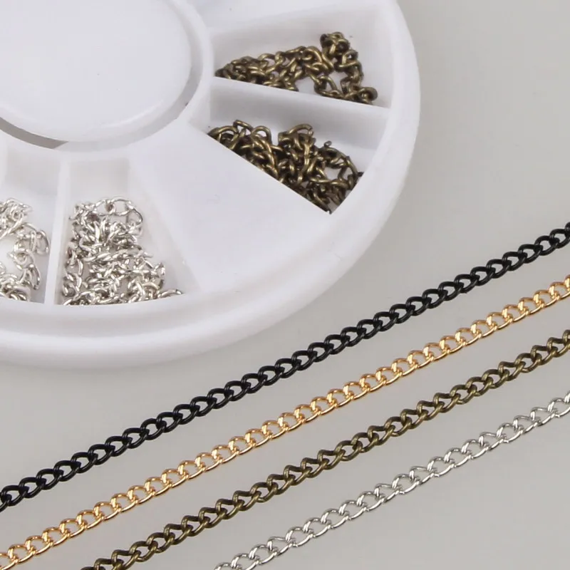 Серебряная Золотая черная коробка сплав цепочка для дизайна ногтей колесо