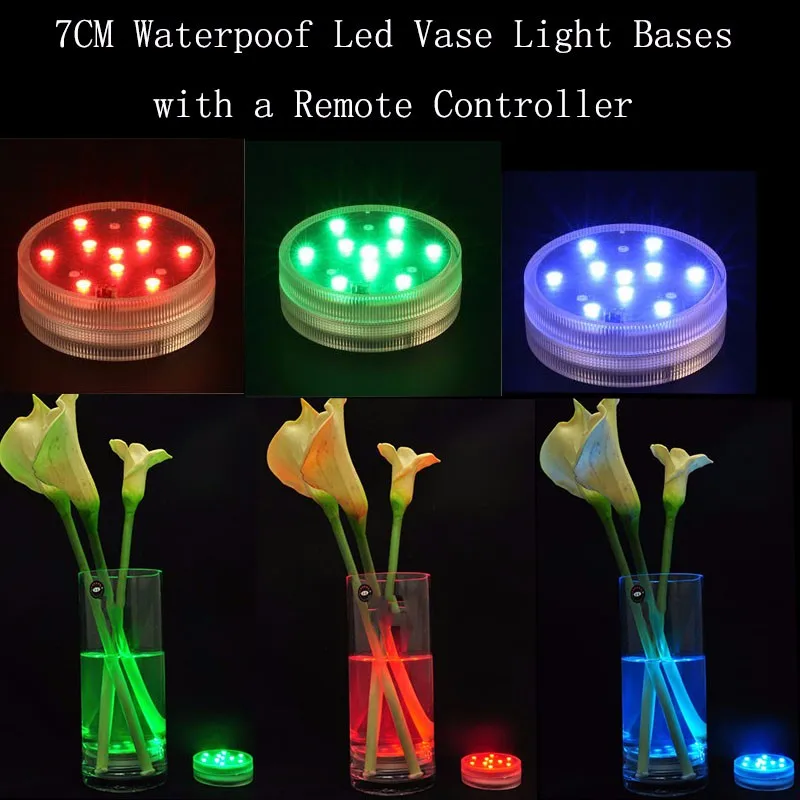 

(20pcs/Lot) 3AAA Battery Operated Waterproof Punk Light 7CM RGB LED Submersible LED Light With Remote Controller