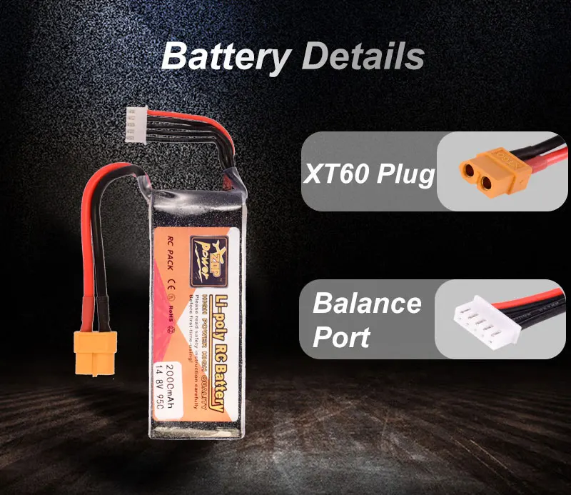 ZOP Power 14 8 V 2000mAh 95C 4S Lipo батарея XT60 вилка перезаряжаемая для RC гоночного дрона