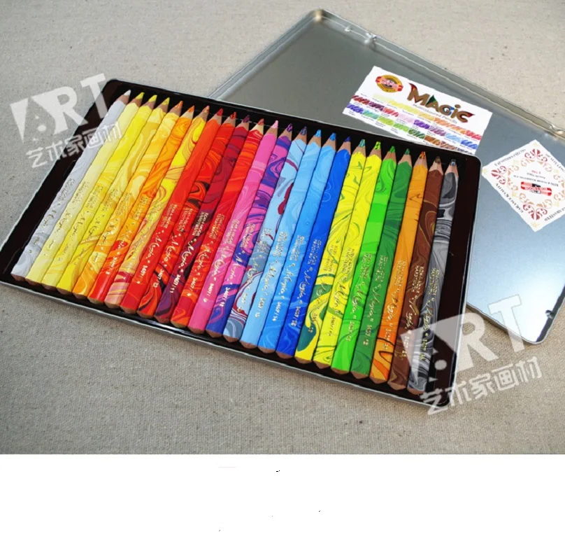 Разноцветные разноцветные карандаши KOH I NOOR Magic Color Secret Garden 3 в 1 радужные с жестяной
