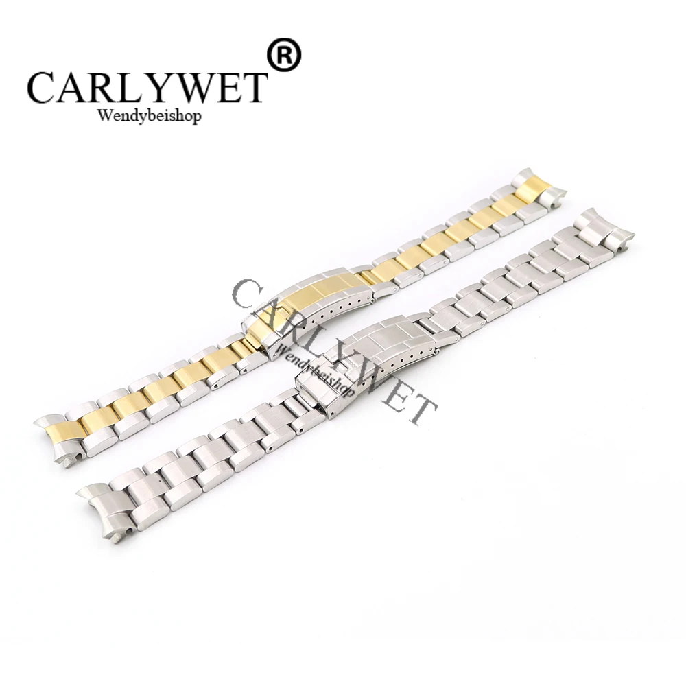 CARLYWET 20 мм серебро из золота двух цветов Твердый изгибающий конец из нержавеющей стали сменный Браслет для часов в винтажном стиле