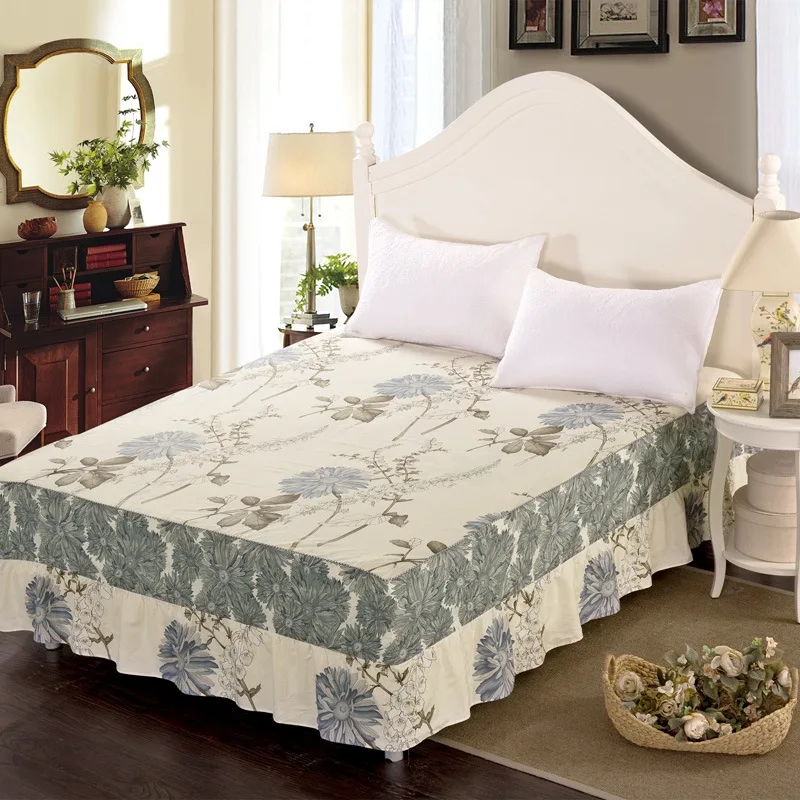 1pc New Cotton Bespread Fashion Soft Comfortable Bed Skirt Non-slip Queen King Size Fitted Bed Sheet