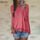 Женская свободная футболка с длинным рукавом, повседневная Элегантная футболка с кружевом и вышивкой крючком на подоле, весна 2022