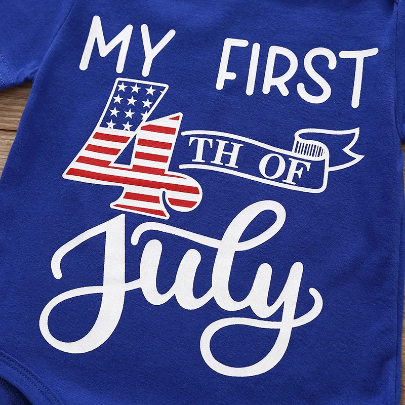 4th of July Детская рубашка с короткими рукавами принтом букв Детский комбинезон +