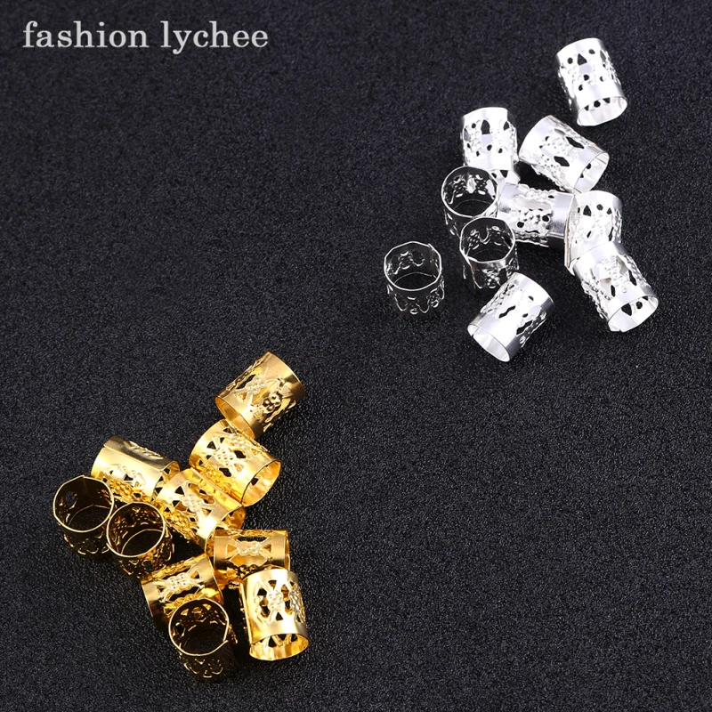 Бусины для волос lychee алюминиевые золотистые серебристые регулируемые 10 шт. |