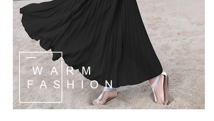 Summer Long Skirts Womens High Waist Vintage Boho Pleated Skirts Solid Color Chiffon Beach Maxi Skirt For Women Saia Faldas