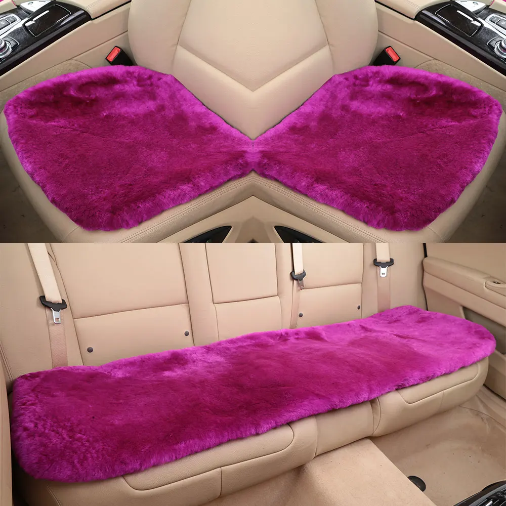 3 Pack F-Pink 19 дюймов Роскошный натуральный мех аутентичный мягкий пушистый шерстяной овчина чехол для сиденья автомобиля аксессуары для салона автомобиля подушка сиденья - Название цвета: 3 Pack F-Pink