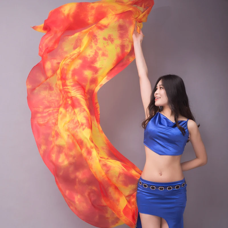 2019 New Arrivals Tie Dyed Colors Women Belly Dance Veils 100% Silk on Sale | Тематическая одежда и униформа