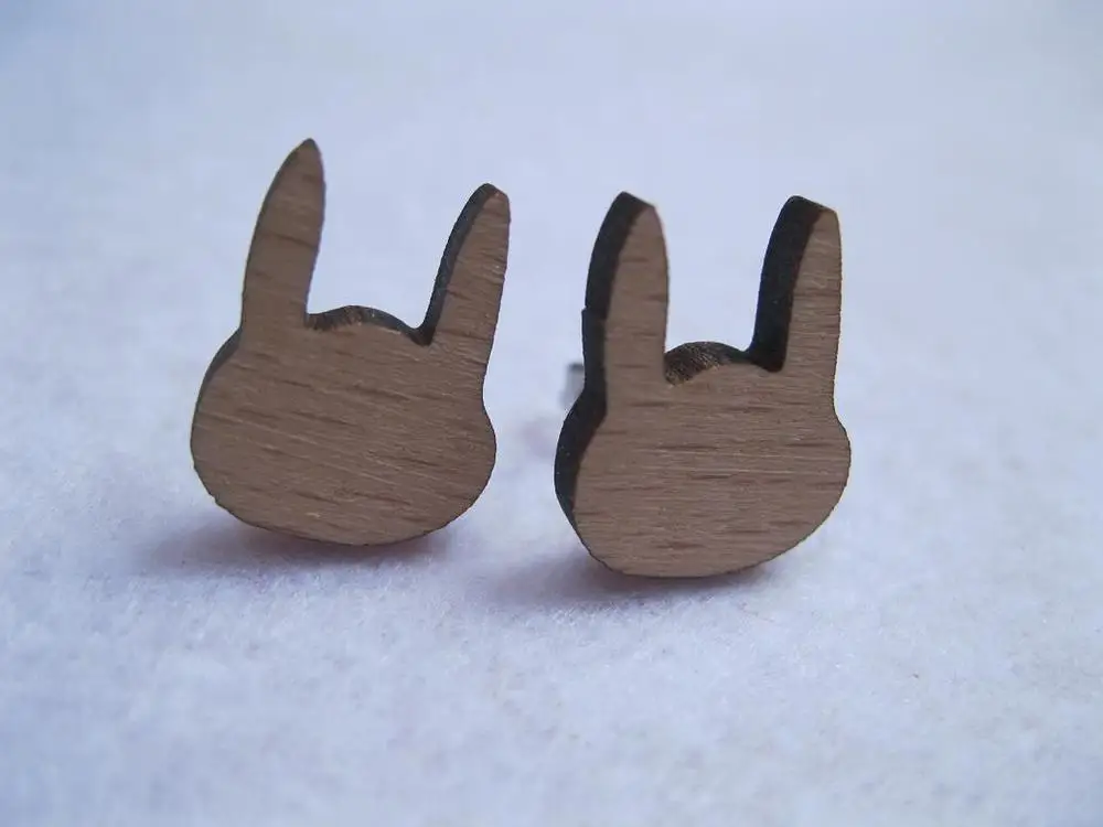 Размер 12 мм x 15 деревянные кроличьи серьги гвоздики из бука|earring stud|stud earrings menstud