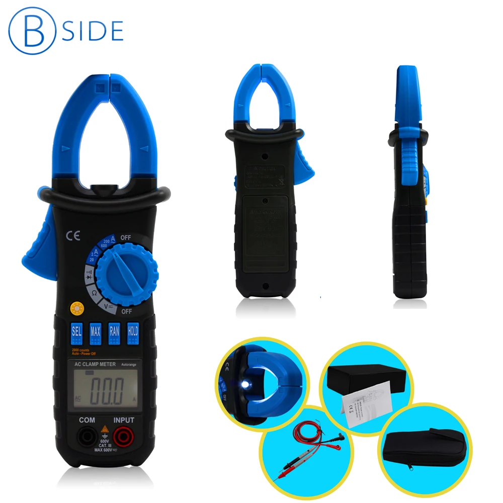 

BSIDE ACM01 3 1/2 counts Digital AC 600A AC/DC 600V Clamp Multimeter Volt Amp Tester Voltage Resistance Meter Backlight