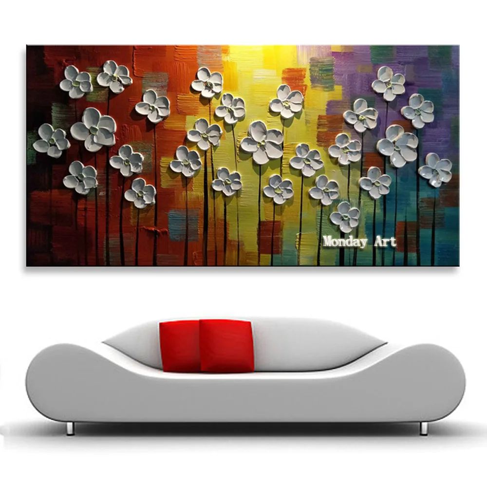 New handmade Modern Canvas flower Oil Painting Palette knife Tree 3D Flowers Home living room Decor Wall Art | Дом и сад