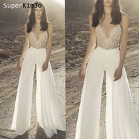 jumpsuits for women 2019 beaded lace applique luxury pants for weddings vestido de novia