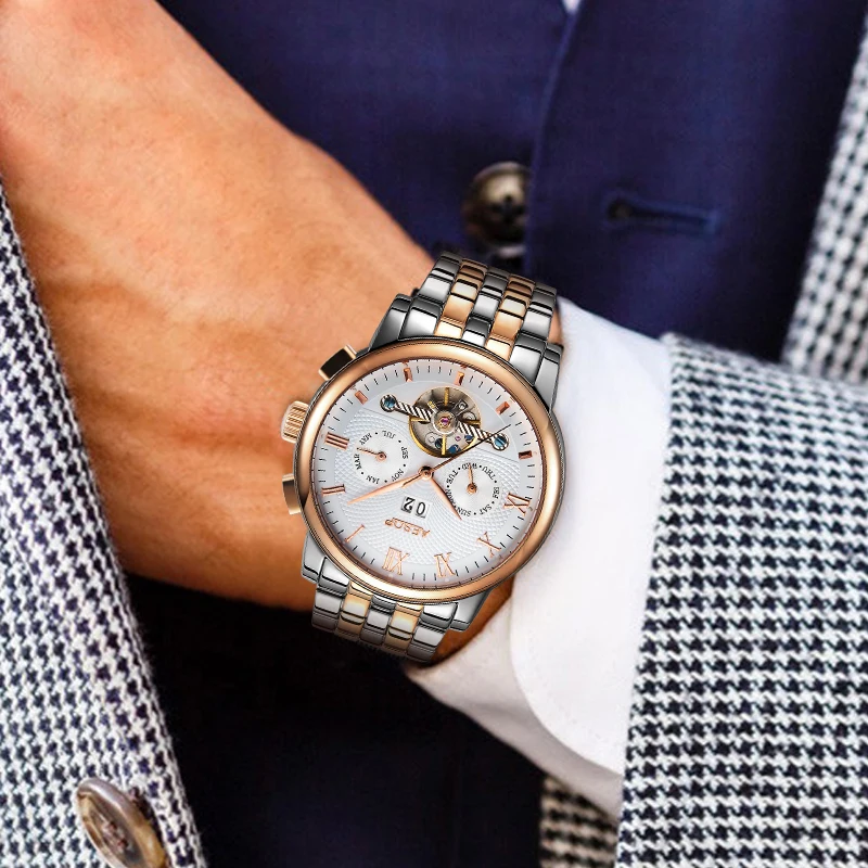 AESOP Mechanical Men Watch Fashion Automatic Wristwatch Rose Gold Hollow Stainless Steel Male Clock Relogio Masculino Box 27 | Наручные
