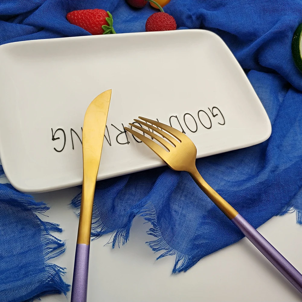 Горячая Распродажа 4 шт. фиолетовое золото португальский столовая посуда нож из