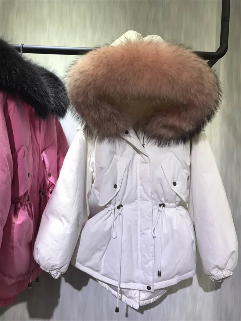 Парка женская зимняя короткая с меховым воротником свободного покроя|real fur collar