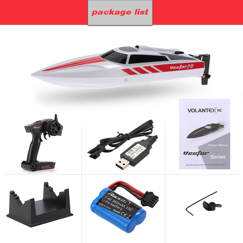 VolantexRC Vector28 795-1 2.4GHz 30km/h Super High Speed Brushed Pool RTR RC Racing Boat Waterproof Fishing Best Gift | Игрушки и хобби