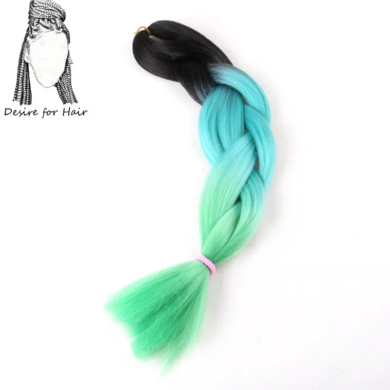 Desire for hair 10packs per lot 24inch 100g heat resistant synthetic ombre jumbo braiding hair extensions 3 tone green color