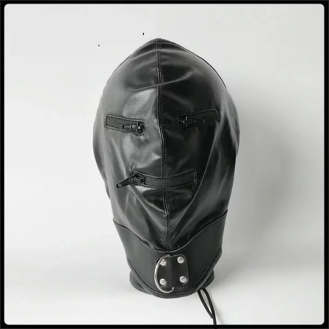 

Pu Leather Bondage Hood Headgear With Zipper Eyepatch Face Mask Dog Slave Adult BDSM Product Bed Games Sex Toy Black White