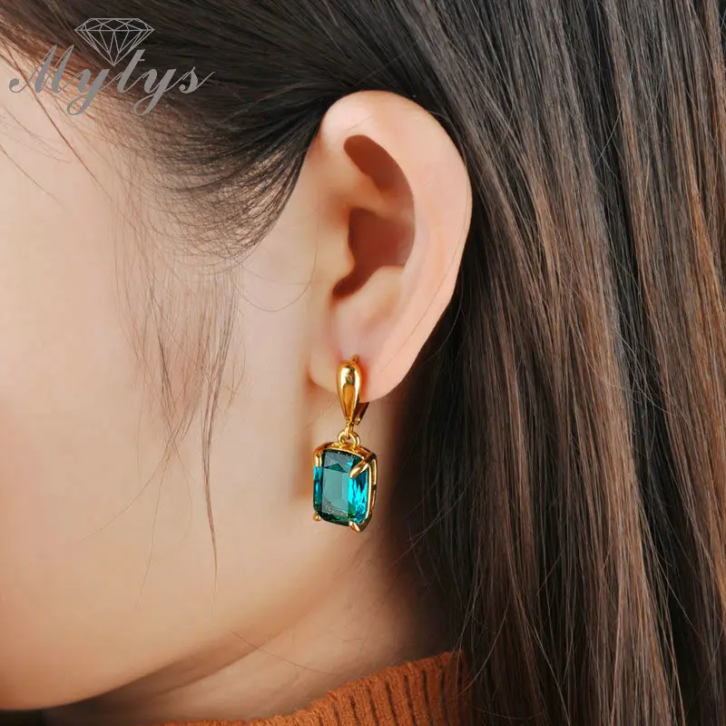 Mytys Мода GP зубчатые квадратные синие кристаллические Висячие серьги для женщин