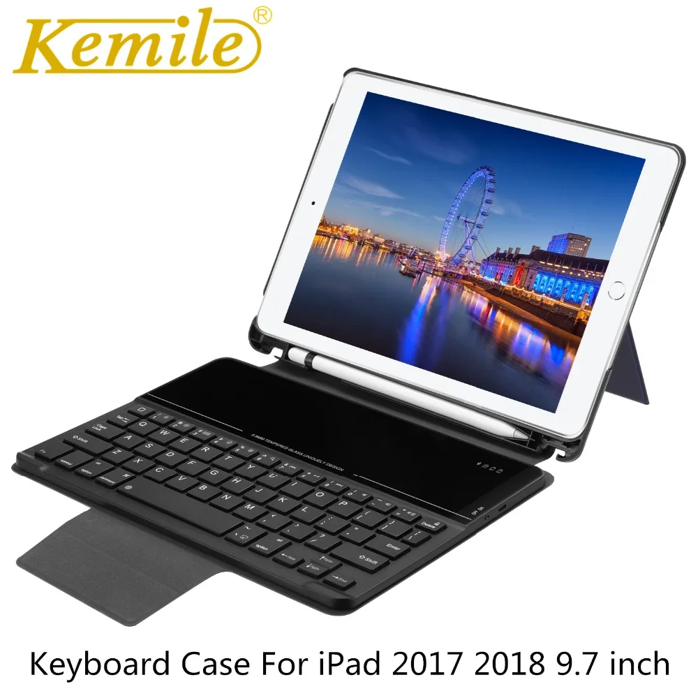 Чехол для iPad 6th 9 7 2018 Беспроводная bluetooth клавиатура с держателем карандаша