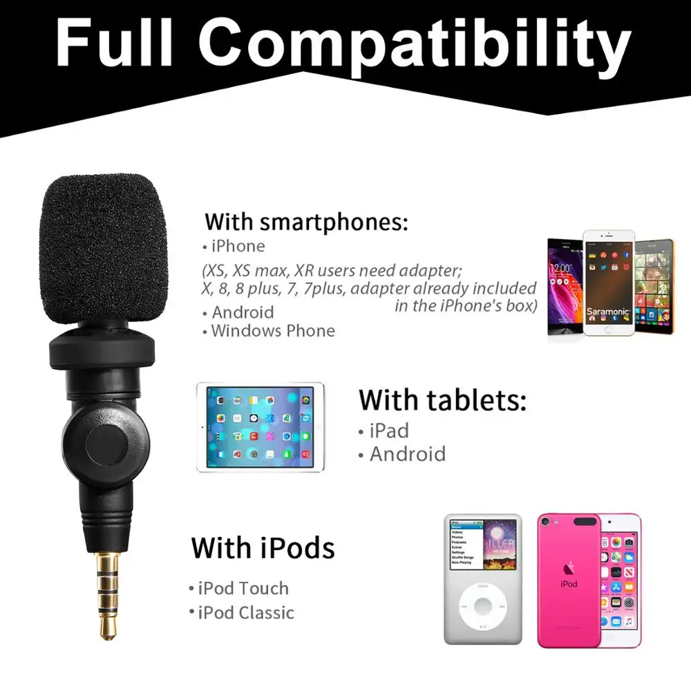 Saramonic SmartMic Гибкий микрофон с высокой чувствительностью для Apple IOS iPhone X 8 7 plus 6 iPad iPod