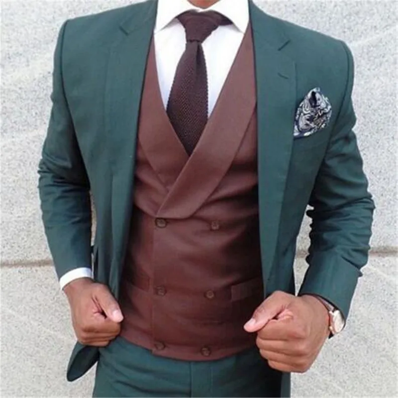 

New Arrival Dark Green With Double Breasted Vest 2018 Wedding Tuxedos Men Suit 3Pieces Custom Made Blazer (Jacket+Pant+Vest)