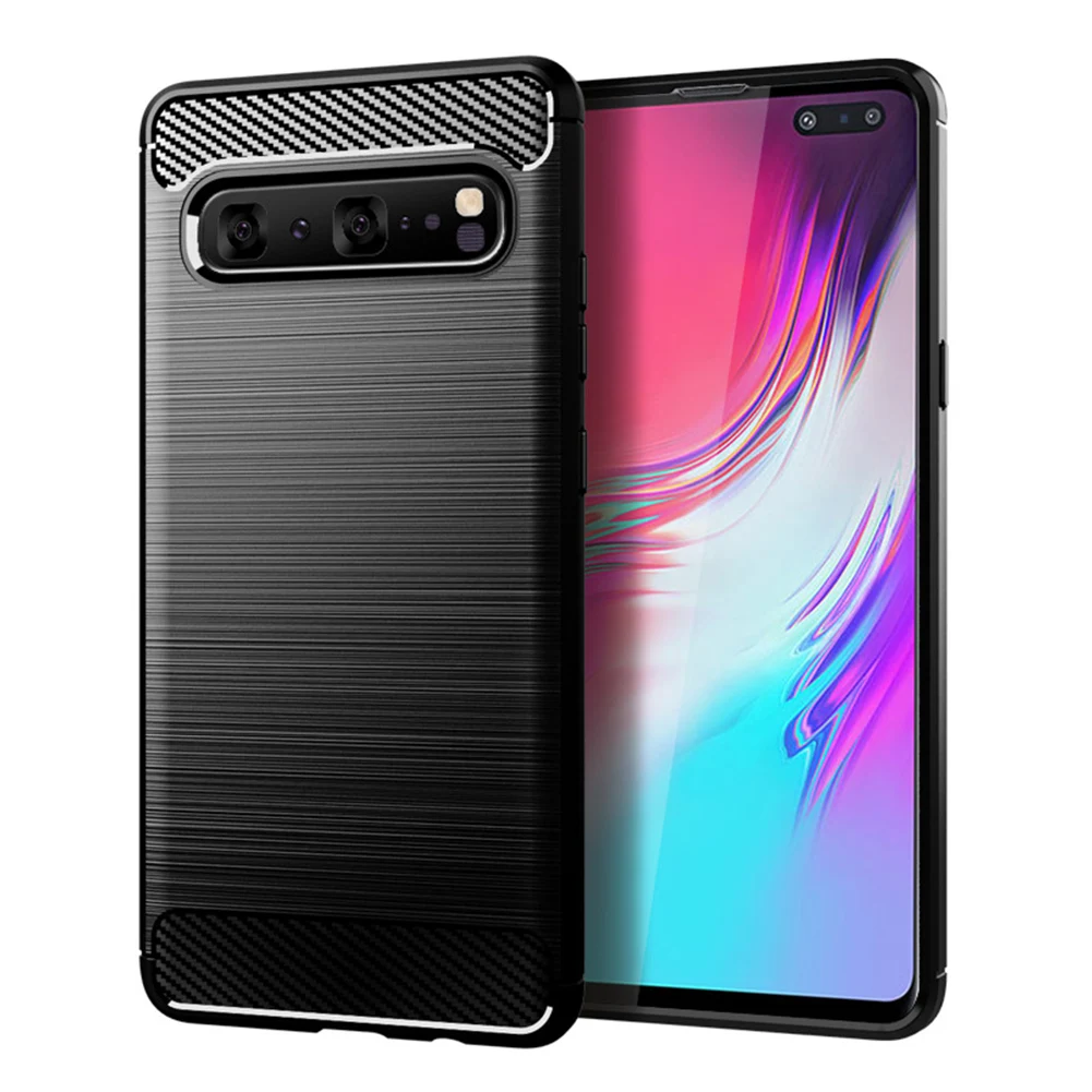 Матовый чехол для телефона Samsung S10 5G Galaxy углеродное волокно мягкий ТПУ